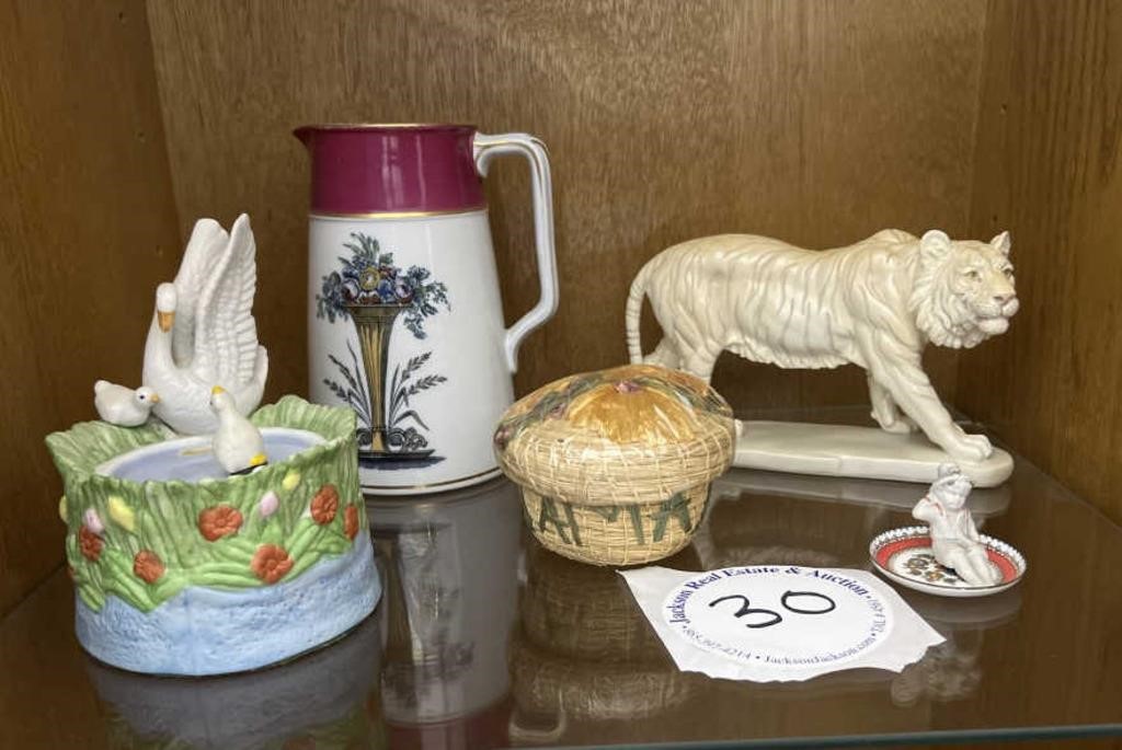Wedgewood Vase, Tiger Figurine, Miniature Plate