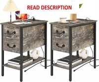 VECELO Nightstands w/ Charger  2pk  Gray
