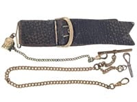 Vtg Leather Watch Strap & Chain
