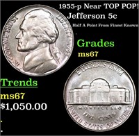 1955-p Jefferson Nickel Near TOP POP! 5c Grades GE