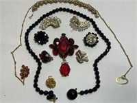 VINTAGE COSTUME JEWELRY (RED PENDANT IS 3.5in T)