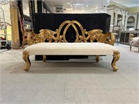 Gold Heavy Carved 3 Seat Bed Bench