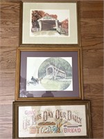 3pcs Framed Pictures x2 and 1 Framed Embroidery
