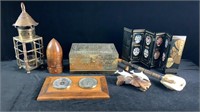 Brass Box, Dolphin Sculpture, Barometer & More