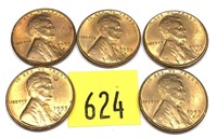 Lot, of 5 1953-S cents, Unc.