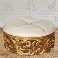 Gold Rococo Ottoman with Cream Fabric