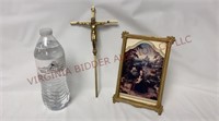 Vintage INRI Cross Crucifix & Brass Frame