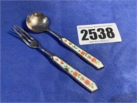 Stainless Steel Fork, & Spoon w/Inlaid Porcelain