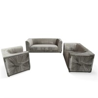Light Grey Velvet Sofa Set of 3