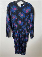 Vintage Black Blue Floral Dress 90s