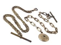 2 Vtg Gold Toned Watch Chains w/ Fob