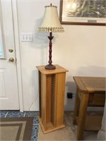 Oak Swivel CD Stand and Decorative Lamp