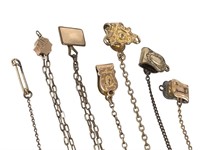 6 Vtg Gold Toned Watch Chains & Fob