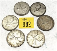 x6- Canadian silver quarters -x6 quarters -SOLD by