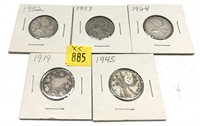 x5- Canadian silver quarters -x9 quarters -SOLD by