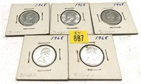 x5- 1968 Canadian quarters, 50% silver -x5