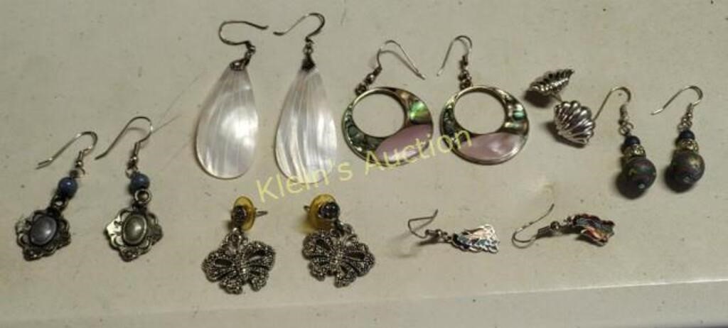 estate jewelry earrings lot alpaca, sterling, mop