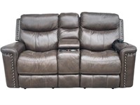 Leather Power Reclining Loveseat with Console