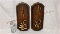Mid Century Brutalist Cattail Wall Plaques - Pair