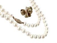 23" L Pearl Necklace w 14K Clasp & Earring