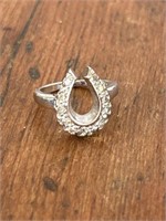 14KT WHITE GOLD AND DIAMOND HORSE SHOE RING SZ 4