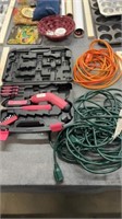 Two extention cords and apollo tool box with tools
