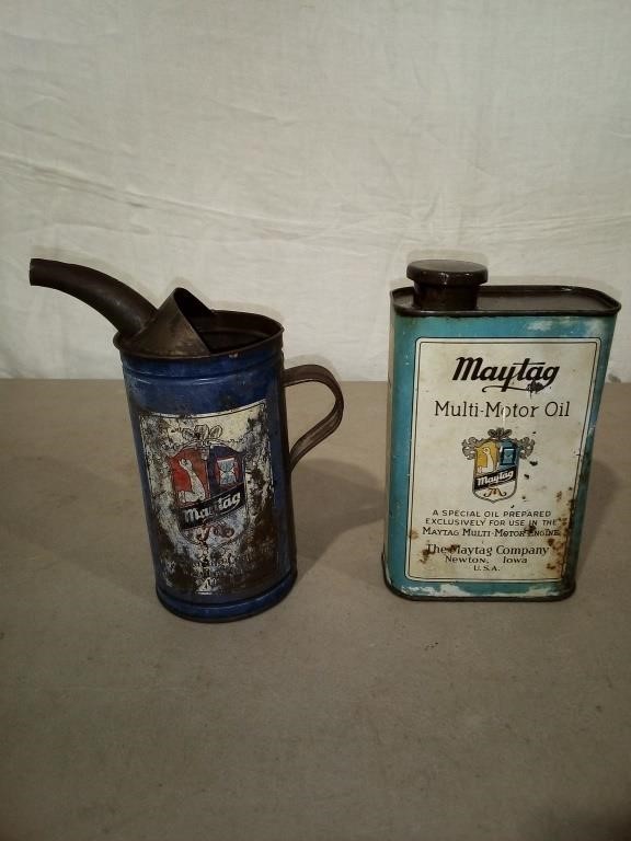 Vtg Maytag Motor Oil & Mixing Spout Can