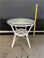 Antique White Wicker & Bamboo Round Table