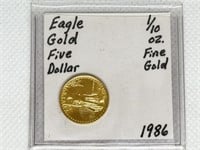 1986 Five Dollar Gold Eagle 1/10th Oz Fine Gold