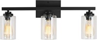 $46  3-Light Black Vanity  Clear Glass Shades