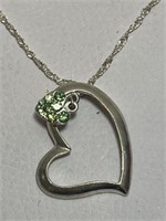 STERLING SILVER HEART NECKLACE WITH GREEN STONES