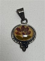 STERLING SILVER PENDANT WITH DRIED FLOWERS MADE