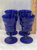 4 Royal Blue Danube Pedestal Glasses