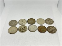 10 Half Dollar 90% Silver Coins