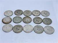 15 Kennedy Half Dollar Coins 40% Silver