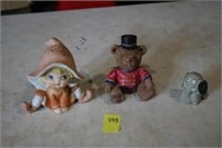 Belkie bear, girl, elephant figurines