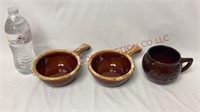 Hull Pottery Onion Soup Bowls & Smiley Face Mug