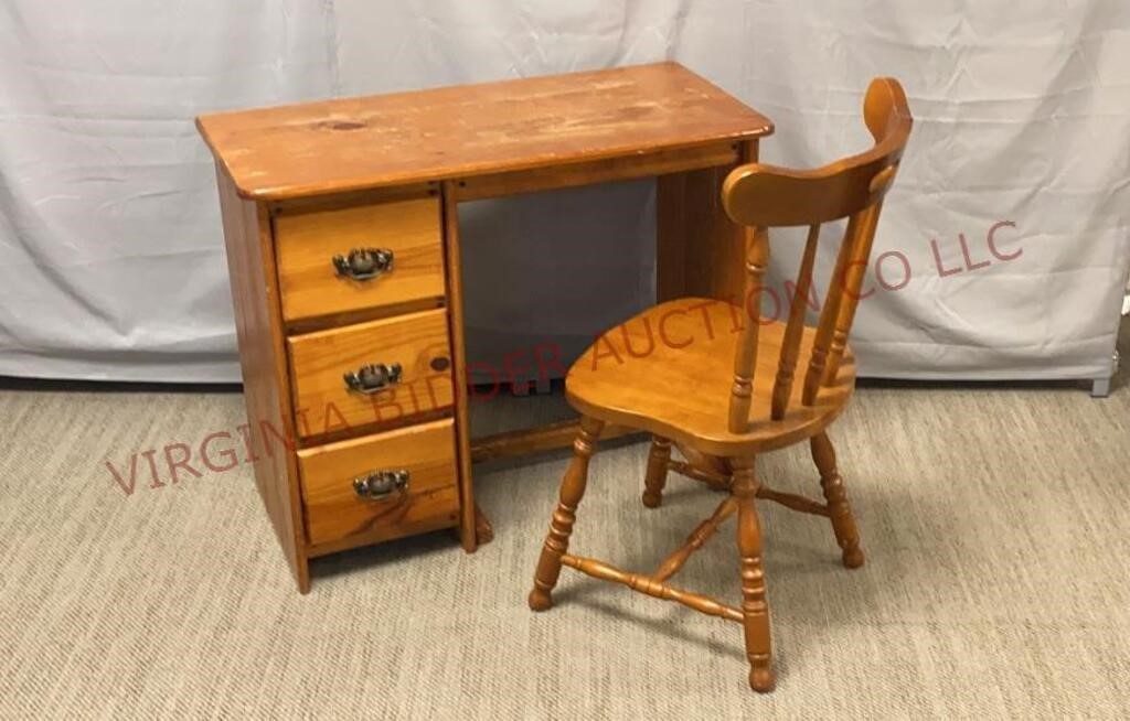 Vintage Solid Wood Desk & Chair