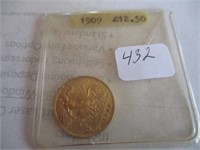 432-1909 GREAT BRITIAN GOLD 1/2 SOVEREIGN XF