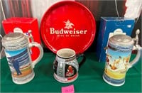N - LOT OF COLLECTIBLE STEINS & TRAY (G111)