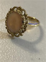STERLING LADIES OVAL TAN SHELL STONE RING WITH