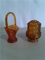 Amber Fairy Lamp & Westmoreland Vase