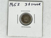 1853 Silver 3 Cent Coin