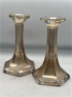 Vintage Iridescent Gold-ish Glass 2 Candlesticks