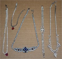 (3) Vtg Clear/Blue/Pink Rhinestone Necklaces + (2)