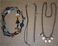 Necklace Lot w/ Carved Stone + Joann Hearts +