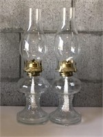 Two Matching Glass Kerosene Lamps