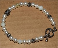 Handcrafted Pearl, Bead & 925 Sterl Bead Bracelet