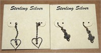 (2) Vtg 925 Sterling Earring Pairs: Heart Cross