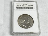1952D Franklin Half Dollar AU58 Graded